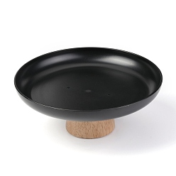 Black Round ABS Desktop Storage Tray, with Wood Base, Jewelry Trays, Snack Tray Plate, for Living Room Kitchen Table Home, Black, 20x8.1cm, Wood Base diameter: 69mm