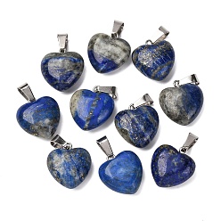 Ляпис-Лазурь Кулоны из натурального лазурита, с петлями из платиновой латуни, сердце, 18~19x15~15.5x7~10 мм, отверстие : 6x2.5~3 мм