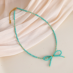 Бирюза Ожерелья из стеклянных бусин Feaceted Rondelle, Невыцветающие ожерелья-банты ручной работы для женщин, бирюзовые