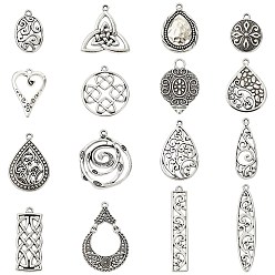 Mixed Shapes 64 шт 16 стили подвески из сплава в тибетском стиле, античное серебро, разнообразные, 20.5~47x8.5~26x1~4 мм, отверстие : 1.5~3.5 мм, 4 шт / стиль