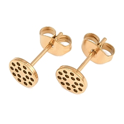 Золотой 304 Выводы серьги из нержавеющей стали шпилька, плоский круг с сотами, ионное покрытие (ip), золотые, 12x6 мм, штифты : 0.7 мм