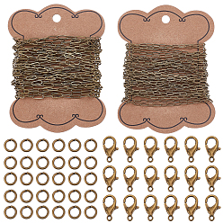 Bronce Antiguo Kits de fabricación de collares de bricolaje, Incluyen 2 estilos de cadenas de clips de papel de latón, 100pcs anillos de latón de salto, 20 de las PC de la langosta de la aleación broches garra, 2 Uds carrete de cinta, Bronce antiguo, 6x2.6x0.4 mm
