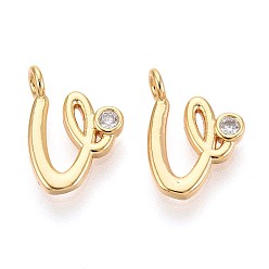 Letter V Латунные микро проложить кубического циркония прелести, долговечный, без никеля , реальный 18 k позолоченный, буквы, Буква V, 12.5x8.5~9x3.5 мм, отверстие : 1.8 мм