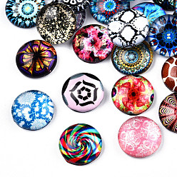 Mixed Color Printed Glass Cabochons, for DIY Jewelry Making, Half Round with Mixed Patterns, Mixed Color, 12x4~5mm, 100 Styles, 2pcs/style, 200pcs/bag