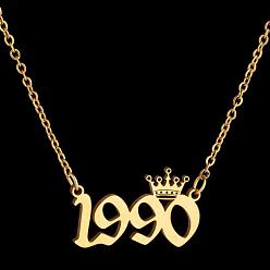 Number Год рождения короны 201 ожерелья из нержавеющей стали для женщин, золотые, число 1990, 17.72 дюйм (45 см)
