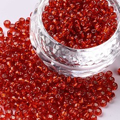 Red 8/0 Glass Seed Beads, Silver Lined Round Hole, Round, Red, 3mm, Hole: 1mm, about 10000 beads/pound