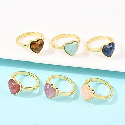 Смешанные камни Кольца с натуральными драгоценными камнями и латунной фурнитурой., сердце, граненые, стойки покрытие, золотые, 17 мм
