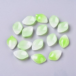 Green Imitation Jade Glass Pendants, Petal, Green, 19x13x4.5mm, Hole: 1mm