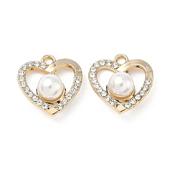 Золотой Подвески из сплава и страза, сердце прелести, uv покрытие, с абс пластмассовой имитационной жемчужиной, золотые, 18x17.5x9 мм, отверстие : 2 мм
