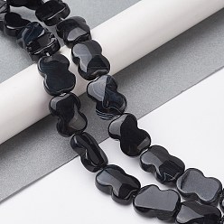 Black Agate Dyed & Heated Natural Black Agate Beads Strands, Bowknot, 16~16.5x12.5~13x5~5.5mm, Hole: 1.4mm, about 13pcs/strand, 8.46''(21.5cm)