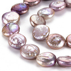 Lavender Natural Keshi Pearl Beads Strands, Cultured Freshwater Pearl, Flat Round, Lavender, 11~14x11~12x4~5mm, Hole: 0.6mm, about 31~34pcs/strand, 14.57~15.35 inch(37~39cm)