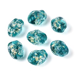 Темный Голубой Ручной стеклянные фольга бисер пряди, самородки, темные голубые, 13~14.5x9.5~11x9.5~11 мм, отверстие : 1~1.4 мм, около 28 шт / нитка, 14.17~14.76 дюйм (36~37.5 см)