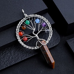 Тигровый глаз Натуральный тигровый глаз чакра дерево жизни большие подвески, брелоки в виде заостренных граненых пуль с кольцами из сплава, платина, 100x53 мм