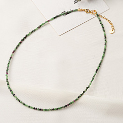 Рубин В Цоизита Натуральный рубин в цоизите ограненные круглые бусины ожерелья, украшения из нержавеющей стали для женщин, золотые, 15.35 дюйм (39 см)