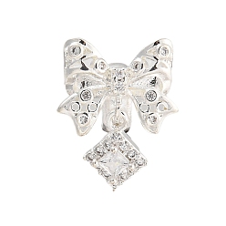 Серебро Стойка металлическая латунная микропрофилированная кубическая циркония подвески, долговечный, без свинца и без кадмия, Бант с ромбом, серебряные, 16x13x10 мм, отверстие : 4 мм