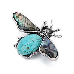 Natural Turquoise Natural Turquoise Brooches, with Shell and Rhinestone, Insect, 36x60mm