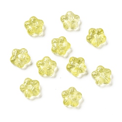 Желтый Прозрачные стеклянные бусины, цветка сливы цветок, желтые, 12.5x13x5.5 мм, отверстие : 1.2 мм