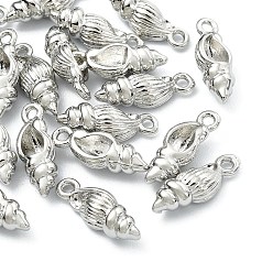 Real Platinum Plated SHEGRACE Brass Shell Shape Charms, Cadmium Free & Nickel Free & Lead Free, Real Platinum Plated, 12x4x3.5mm, Hole: 1.2mm
