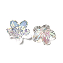 Clear AB Iridescent Acrylic Bead Caps, AB Color Plated, 5-Petal Flower, Clear AB, 12x12x3.5mm, Hole: 1.4mm