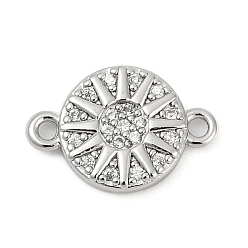 Платина Подвески с солнечным разъемом из латуни с микро-паве и прозрачным кубическим цирконием, плоские круглые ссылки, без кадмия, без никеля и без свинца, платина, 13x9x2 мм, отверстие : 1.2 мм