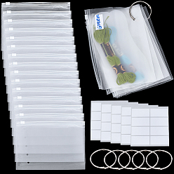 Blanc 100 sachets d'emballage rectangulaires en plastique dépoli refermables, avec 5 anneaux de reliure en fer et plastique et 20 feuilles de papier autocollantes, blanc, sac: 14.2x19.9x0.7cm, épaisseur unilatérale : 2.3 mil(0.06mm)