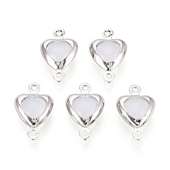 Платина Подвески из латуни, сердечные ссылки, с имитацией опалового стекла, долговечный, без никеля , серый, платина, 13.5x8x3.5~4 мм, отверстие : 1~1.2 мм