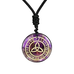 Аметист Ожерелья-подвески с натуральным аметистом трикетра/тройственный узел, Ожерелье-амулет с руническими словами Одина, скандинавского викинга и веревки, 12.99 дюйм (33 см)