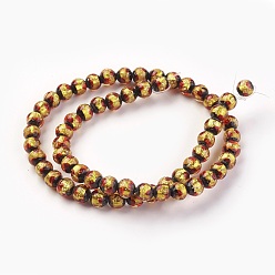 (932FM) Темно-синий аква-матовый с подкладкой Ручная серебряная фольга стеклянные бусины Lampwork, круглые, темно-золотистые, 6 мм, отверстие : 0.8 мм