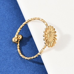 Золотой 304 из нержавеющей стали манжеты кольца, цветок, золотые, 10x10 мм, внутренний диаметр: 17 мм