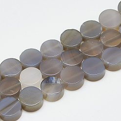 Grey Agate Natural Grey Agate Beads Strands, Flat Round, 10~10.5x5mm, Hole: 1mm, about 40pcs/strand, 16.3 inch