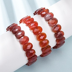 Красный Агат Браслеты из окрашенных и подвергнутых термической обработке натуральных граненых бусин из сердолика для женщин., овальные, бусины : 14x10x5.5 мм, внутренний диаметр: 2.32 дюйм (5.9 см)