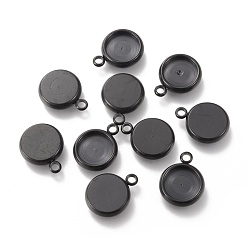Черный 304 Настройки кабошон из нержавеющей стали кулон, плоское круглое ионное напыление (IP), электрофорез черный, лоток : 8 мм, 13x10x3 мм, отверстие : 1.8 мм