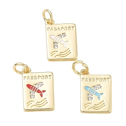 Color mezclado Micro pavé de latón con circonitas cúbicas transparentes y dijes esmaltados, amuletos para pasaporte, sin plomo y cadmio, chapado en rack, larga duración plateado, real 18 k chapado en oro, color mezclado, 14x10x1.6 mm, agujero: 3.5 mm