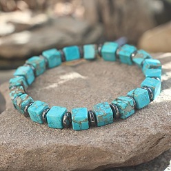 Имперская яшма Эластичные браслеты из окрашенных кубиками бусин натуральной императорской яшмы и синтетического немагнитного гематита для женщин и мужчин., регулируемый