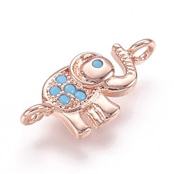 Розовый Позолоченный Латунные микро проложить кубических ссылки циркония, Настоящее розовое золото покрыто, слон, 7x15x2 мм, отверстие : 1 мм
