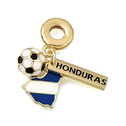 Blue Football Theme Brass & Enamel European Dangle Charms, Large Hole Pendants, Honduras & Map, Rack Plating, Long-Lasting Plated, Cadmium Free & Lead Free, Golden, Blue, 32mm, Hole: 4.5mm