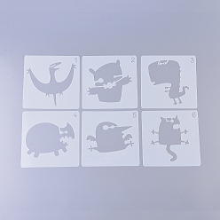 White Plastic Drawing Stencil for Kids Teen Boys Girls, Reusable Drawing Template for DIY Scrapbooking, Journal, School Projects, Monster Theme, White, 130x130x0.3mm, 6pcs/set