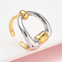 Квадрат 304 открытые кольца-манжеты из нержавеющей стали для женщин, золотые и нержавеющая сталь цвет, квадратный, 18x20.5 мм, размер США 6 1/2 (16.9 мм)