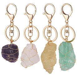 Смешанные камни 4шт брелок из натурального драгоценного камня, литыми кольцами, 95~117 мм