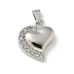 Нержавеющая Сталь Цвет 304 из нержавеющей стали горный хрусталь подвески, сердце, цвет нержавеющей стали, 18.5x21.5x7 мм, отверстие : 7x3 мм