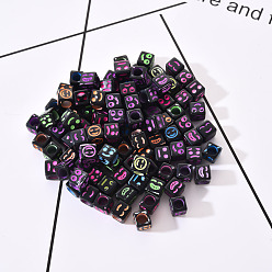 Mixed Color Craft Black Acrylic Beads, Cube with Mixed Color Mixed Expression, 6x6x6mm, Hole: 3.5mm, about 100pcs/bag
