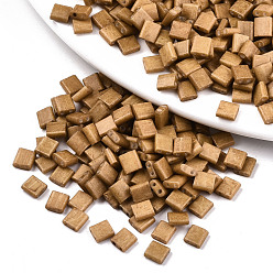 (932FM) Темно-синий аква-матовый с подкладкой Стеклянный бисер с отверстиями fgb 2, спекающийся лак, квадратный, темно-золотистые, 5x4.5~5.5x2~2.5 мм, отверстие : 0.5~0.8 мм, около 1180 шт / упаковка