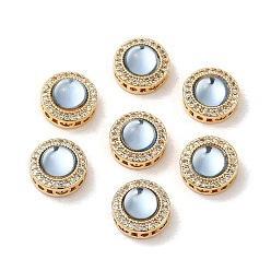 Небесно-голубой Латунные микро проложить кубического циркония многожильных ссылки, со смолой имитация аквамарина, плоско-круглые, без кадмия, без никеля и без свинца, реальный 18 k позолоченный, голубой, 10x5.5 мм, отверстие : 1.2 мм