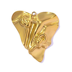 Настоящее золото 18K 304 подвески из нержавеющей стали, подвески в виде морщинистых сердечек, ионное покрытие (ip), реальный 18 k позолоченный, 31x29 мм, отверстие : 1.7 мм