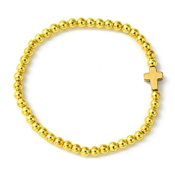 Немагнитные Гематит 4круглые синтетические немагнитные гематитовые эластичные браслеты диаметром мм, крестовые браслеты для женщин, внутренний диаметр: 2-1/8 дюйм (5.5 см)