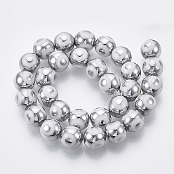 Silver Electroplate Glass Beads Strands, Round with Evil Eye Pattern, Silver, 10x9.5~10mm, Hole: 1.2mm, about 30pcs/strand, 11.2 inch