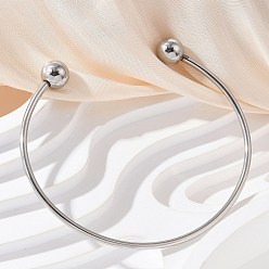 Нержавеющая Сталь Цвет 304 изготовление браслетов-зажимов европейского образца из нержавеющей стали, манжеты браслеты, конец с припаянными круглыми бусинами, цвет нержавеющей стали, внутренний диаметр: 2-3/8x2 дюйм (6.1x5.1 см)