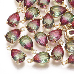 Разноцветный Стеклянные подвески, с латунной фурнитурой , граненые, слеза, золотые, красочный, 13x7x5 мм, отверстие : 1.2 мм