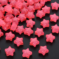 Hot Pink Imitation Jelly Acrylic Beads, Star, Hot Pink, 9x9.5x5.5mm, Hole: 2.5mm, about 2050pcs/500g