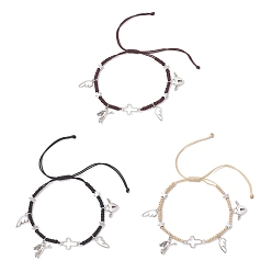 (52) Непрозрачная лаванда 3шт 3 цвета сплава браслеты с подвесками, регулируемые плетеные браслеты из нейлоновой нити для женщин, разноцветные, внутренний диаметр: 1-3/4~3-3/4 дюйм (4.4 см), 1 шт / цвет